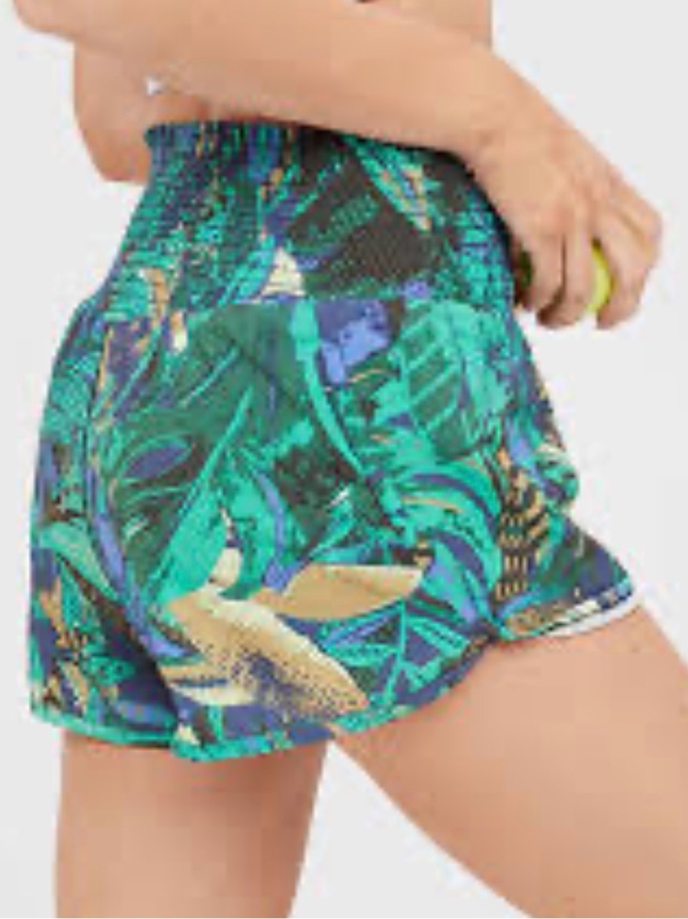 Aerie OFFLINE Real Me Tropical Print Running Shorts Medium Blue Green Floral